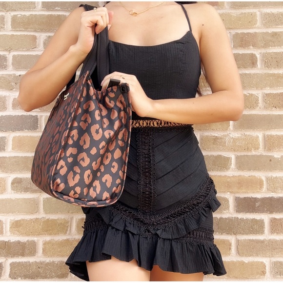 Kate Spade Sam Leopard Medium Tote The Little Better Nylon Black Multi - Picture 2 of 4